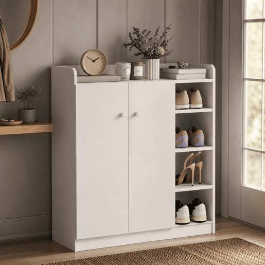 Sapateira Armário Multiuso com 2 Portas Prateleiras Interiores e 4 Prateleiras Exteriores com Altura Ajustável 83x30x90 cm Branco Sapateira Armário Multiuso com 2 Portas Prateleiras Interiores e 4 Prateleiras Exteriores com Altura Ajustável 83x30x90 cm Branco