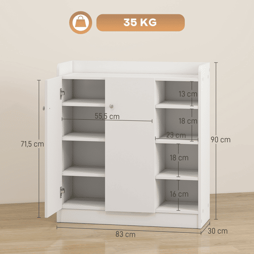 Sapateira Armário Multiuso com 2 Portas Prateleiras Interiores e 4 Prateleiras Exteriores com Altura Ajustável 83x30x90 cm Branco Sapateira Armário Multiuso com 2 Portas Prateleiras Interiores e 4 Prateleiras Exteriores com Altura Ajustável 83x30x90 cm Branco