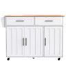 Ilha de cozinha 129×46(71)×91,5 cm u2013 bancada rebatível com efeito de madeira, armários e rodas, pés intercambiáveis u2013 branco