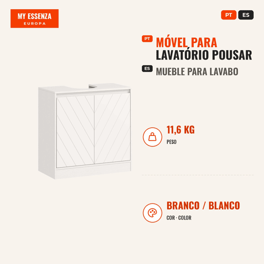 Móvel para Lavatório Pousar Móvel Lavatório Casa de Banho com 2 Portas e Prateleira Ajustável para Lavatórios com ou sem Pedestal Estilo Vintage 60x30x59,8 cm Branco