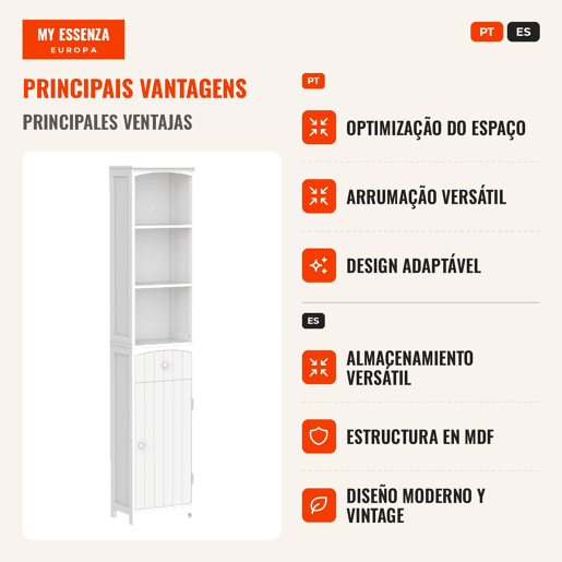 Coluna Casa de Banho com 1 Gaveta Armário e 3 Prateleiras Abertas Armário Alto Auxiliar para Casa de Banho 34x24x170 cm Branco Coluna Casa de Banho com 1 Gaveta Armário e 3 Prateleiras Abertas Armário Alto Auxiliar para Casa de Banho 34x24x170 cm Branco