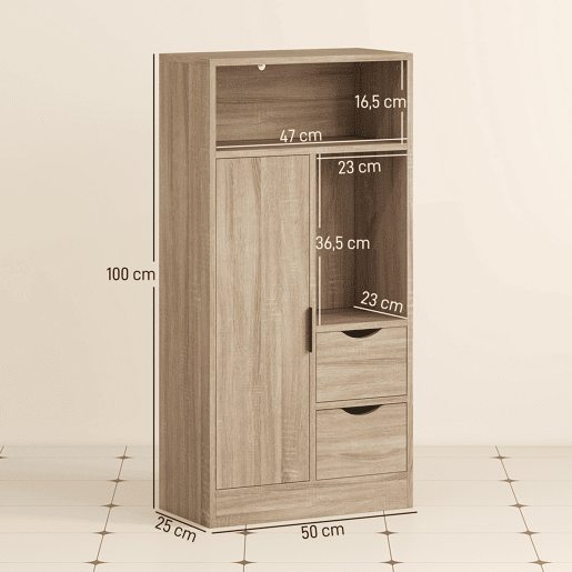 Móvel de Casa de Banho Estreito Armário de Casa de Banho com 2 Gavetas Compartimento Aberto e Prateleiras Ajustáveis para Espaço Pequeno Cozinha Sala 50x25x100 cm Madeira Móvel de Casa de Banho Estreito Armário de Casa de Banho com 2 Gavetas Compartimento Aberto e Prateleiras Ajustáveis para Espaço Pequeno Cozinha Sala 50x25x100 cm Madeira