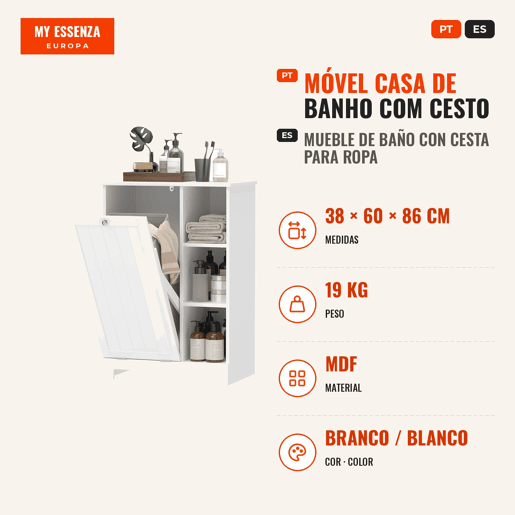 Móvel Casa de Banho com Cesto para Roupa Móvel Auxiliar Casa de Banho com Prateleiras Abertas e Cesta Amovível 60x38x86 cm Branco Móvel Casa de Banho com Cesto para Roupa Móvel Auxiliar Casa de Banho com Prateleiras Abertas e Cesta Amovível 60x38x86 cm Branco