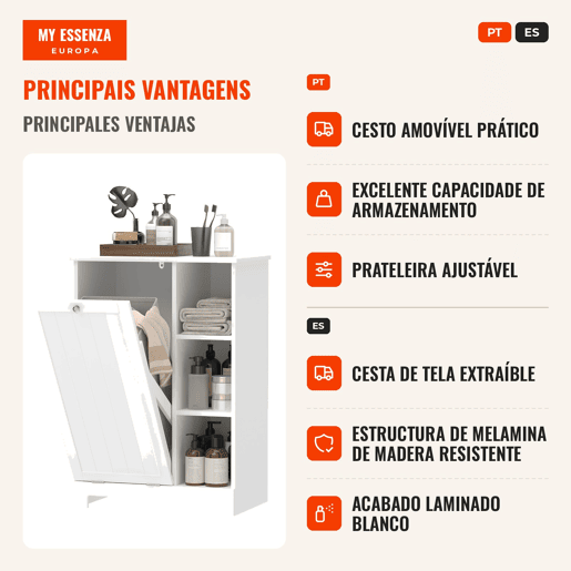 Móvel Casa de Banho com Cesto para Roupa Móvel Auxiliar Casa de Banho com Prateleiras Abertas e Cesta Amovível 60x38x86 cm Branco Móvel Casa de Banho com Cesto para Roupa Móvel Auxiliar Casa de Banho com Prateleiras Abertas e Cesta Amovível 60x38x86 cm Branco