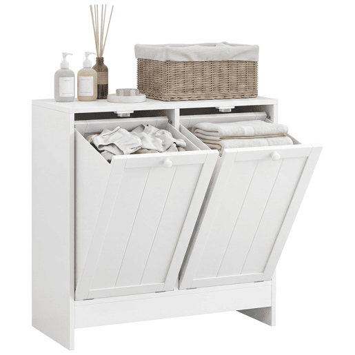 Armário de Casa de Banho com Cestos de Roupa Suja Móvel Roupa Suja com 2 Compartimentos Ideal para Lavandaria 66x33x68 cm Branco Armário de Casa de Banho com Cestos de Roupa Suja Móvel Roupa Suja com 2 Compartimentos Ideal para Lavandaria 66x33x68 cm Branco