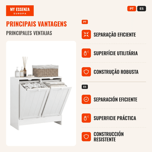 Armário de Casa de Banho com Cestos de Roupa Suja Móvel Roupa Suja com 2 Compartimentos Ideal para Lavandaria 66x33x68 cm Branco Armário de Casa de Banho com Cestos de Roupa Suja Móvel Roupa Suja com 2 Compartimentos Ideal para Lavandaria 66x33x68 cm Branco