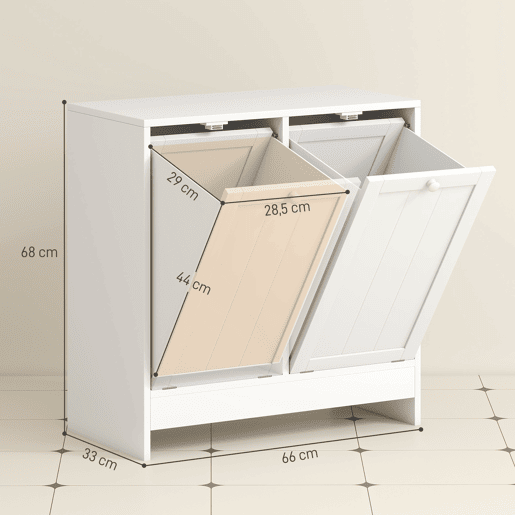Armário de Casa de Banho com Cestos de Roupa Suja Móvel Roupa Suja com 2 Compartimentos Ideal para Lavandaria 66x33x68 cm Branco Armário de Casa de Banho com Cestos de Roupa Suja Móvel Roupa Suja com 2 Compartimentos Ideal para Lavandaria 66x33x68 cm Branco