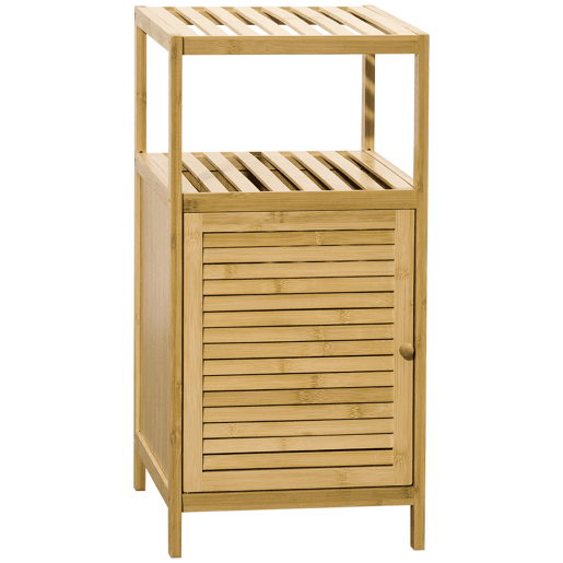 Estante Casa de Banho de Bambu Armário de Armazenamento Casa de Banho com 1 Porta e Prateleira para Lavandaria Cozinha Sala de Estar 33x36,5x67 cm Madeira, Cor de madeira natural