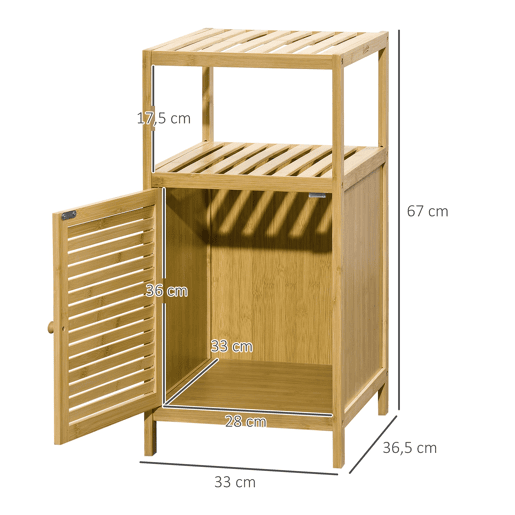 Estante Casa de Banho de Bambu Armário de Armazenamento Casa de Banho com 1 Porta e Prateleira para Lavandaria Cozinha Sala de Estar 33x36,5x67 cm Madeira, Cor de madeira natural