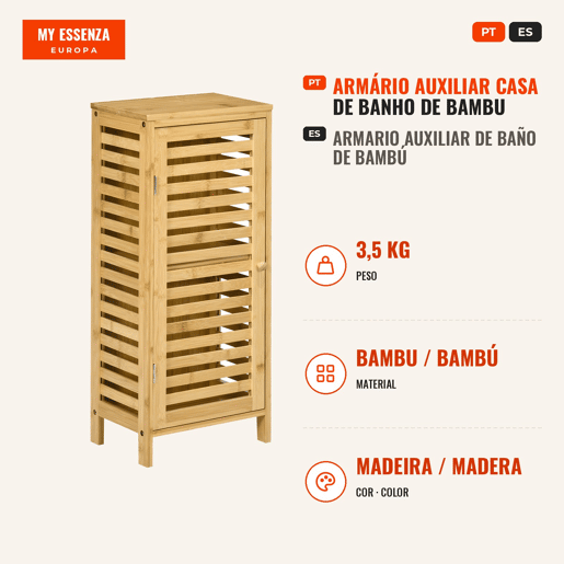 Armário Auxiliar Casa de Banho de Bambu Armário Casa de Banho com Prateleiras Ajustáveis Móvel de Armazenamento para Cozinha Anti-Tombo 30x19,9x70 cm Madeira, Cor de madeira natural Armário Auxiliar Casa de Banho de Bambu Armário Casa de Banho com Prateleiras Ajustáveis Móvel de Armazenamento para Cozinha Anti-Tombo 30x19,9x70 cm Madeira, Cor de madeira natural