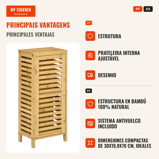 Armário Auxiliar Casa de Banho de Bambu Armário Casa de Banho com Prateleiras Ajustáveis Móvel de Armazenamento para Cozinha Anti-Tombo 30x19,9x70 cm Madeira, Cor de madeira natural Armário Auxiliar Casa de Banho de Bambu Armário Casa de Banho com Prateleiras Ajustáveis Móvel de Armazenamento para Cozinha Anti-Tombo 30x19,9x70 cm Madeira, Cor de madeira natural