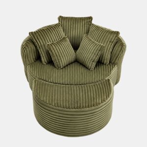 Poltrona Redonda XXL 168×123×63 cm u2013 Sofá-cama em veludo macio, sem pés e com apoio para os pés u2013 Verde-esmeralda