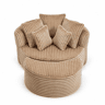 Poltrona Redonda XXL 168×123×63 cm u2013 Sofá-cama em veludo com apoio para os pés e encosto almofadado u2013 Camel e castanho