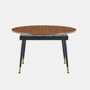 Mesa de jantar oval extensível para 6 a 10 pessoas u2013 Tampo em MDF e pernas metálicas u2013 Preto e nogueira