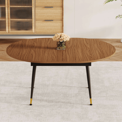 Mesa de jantar oval extensível para 6 a 10 pessoas u2013 Tampo em MDF e pernas metálicas u2013 Preto e nogueira Mesa de jantar oval extensível para 6 a 10 pessoas u2013 Tampo em MDF e pernas metálicas u2013 Preto e nogueira