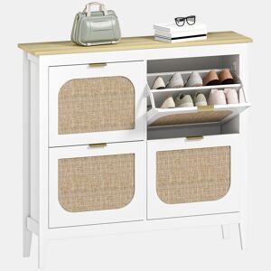Sapateira Estreita com 4 Portas em Vime Sapateira para Entrada com Prateleiras Ajustáveis para 20 Pares de Sapatos 105x24x95,5 cm Branco
