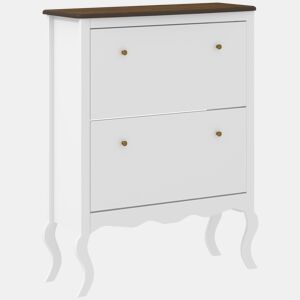 Móvel Sapateira Estilo Francês Sapateira de Entrada com 2 Gavetas Prateleiras Ajustáveis para 16 Pares de Sapato Sapateira Estreita para Corredor 84x29x109 cm Branco