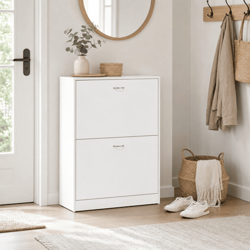 Sapateira de Madeira Armário para Sapatos com 2 Compartimentos para Entrada Corredor Dormitório Sala de Estar 60x24x80 cm Branco