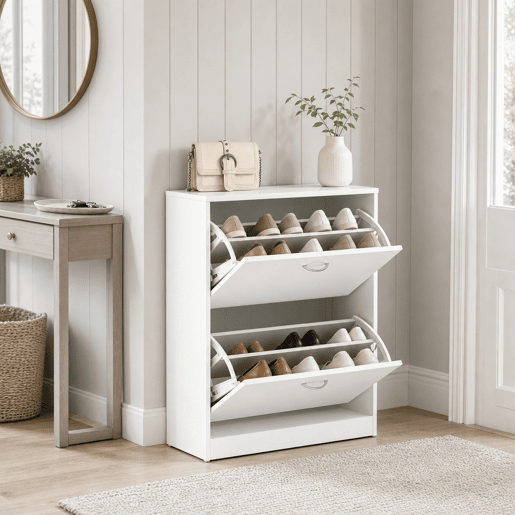 Sapateira de Madeira Armário para Sapatos com 2 Compartimentos para Entrada Corredor Dormitório Sala de Estar 60x24x80 cm Branco