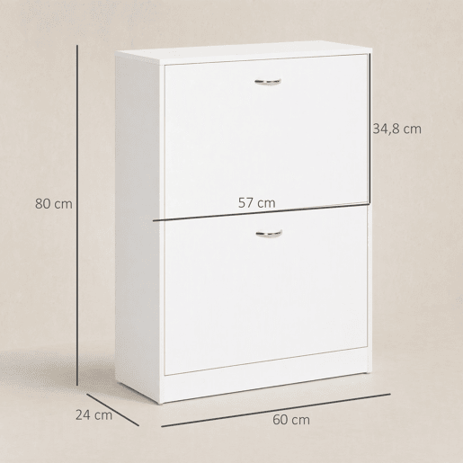 Sapateira de Madeira Armário para Sapatos com 2 Compartimentos para Entrada Corredor Dormitório Sala de Estar 60x24x80 cm Branco