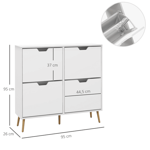Sapateira com 4 Gavetas e Prateleiras Ajustáveis Móvel para Sapatos de Corredor para 16 Pares de Sapatos 95x26x95 cm Branco
