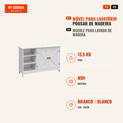 Móvel para Lavatório Pousar de Madeira Móvel para Lavatório com 1 Armário 3 Prateleiras Abertas e Prateleira Ajustável Estilo Moderno Carga Máxima 31 kg 90x30x60 cm Branco Móvel para Lavatório Pousar de Madeira Móvel para Lavatório com 1 Armário 3 Prateleiras Abertas e Prateleira Ajustável Estilo Moderno Carga Máxima 31 kg 90x30x60 cm Branco