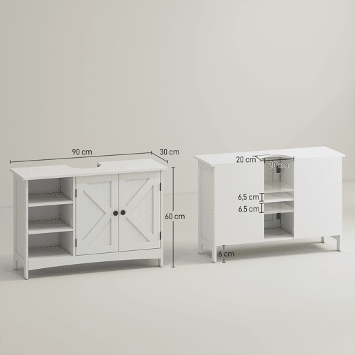 Móvel para Lavatório Pousar de Madeira Móvel para Lavatório com 1 Armário 3 Prateleiras Abertas e Prateleira Ajustável Estilo Moderno Carga Máxima 31 kg 90x30x60 cm Branco Móvel para Lavatório Pousar de Madeira Móvel para Lavatório com 1 Armário 3 Prateleiras Abertas e Prateleira Ajustável Estilo Moderno Carga Máxima 31 kg 90x30x60 cm Branco