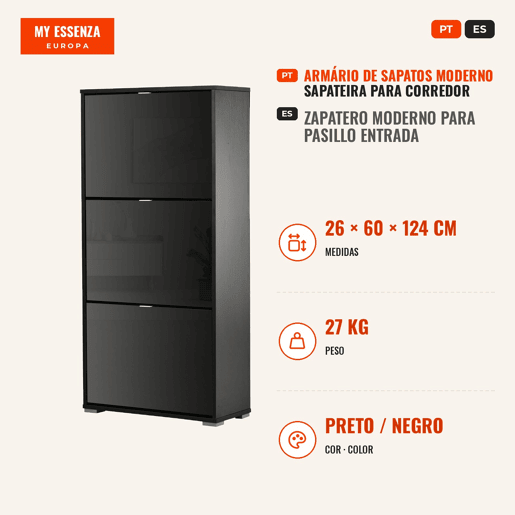 Armário de Sapatos Moderno Sapateira para Corredor Entrada com 6 Prateleiras de Armazenamento Espaço de Exibição 60x26x124cm Preto Armário de Sapatos Moderno Sapateira para Corredor Entrada com 6 Prateleiras de Armazenamento Espaço de Exibição 60x26x124cm Preto