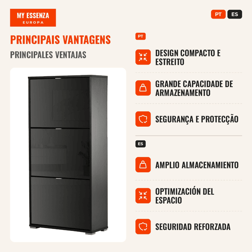 Armário de Sapatos Moderno Sapateira para Corredor Entrada com 6 Prateleiras de Armazenamento Espaço de Exibição 60x26x124cm Preto Armário de Sapatos Moderno Sapateira para Corredor Entrada com 6 Prateleiras de Armazenamento Espaço de Exibição 60x26x124cm Preto