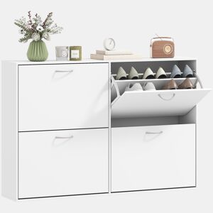Móvel Sapateira Branca Sapateira Moderna com 4 Gavetas Abatíveis e Prateleiras Ajustáveis para 16-24 Pares de Sapatos para Corredor Entrada 120x24x81 cm Branco