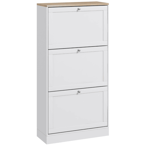 Sapateira Estreita com 3 Portas, Sapateira para Entrada ou Hall para 18 Pares de Sapatos, com Prateleiras Ajustáveis, 60x23,5x115 cm, Branco Sapateira Estreita com 3 Portas, Sapateira para Entrada ou Hall para 18 Pares de Sapatos, com Prateleiras Ajustáveis, 60x23,5x115 cm, Branco
