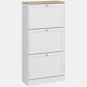 Sapateira Estreita com 3 Portas, Sapateira para Entrada ou Hall para 18 Pares de Sapatos, com Prateleiras Ajustáveis, 60x23,5x115 cm, Branco