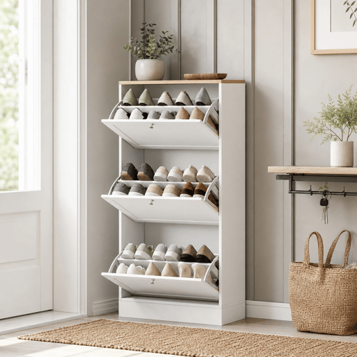 Sapateira Estreita com 3 Portas, Sapateira para Entrada ou Hall para 18 Pares de Sapatos, com Prateleiras Ajustáveis, 60x23,5x115 cm, Branco Sapateira Estreita com 3 Portas, Sapateira para Entrada ou Hall para 18 Pares de Sapatos, com Prateleiras Ajustáveis, 60x23,5x115 cm, Branco