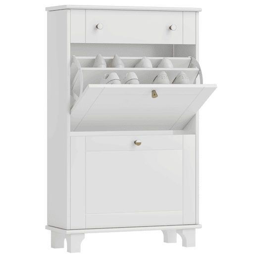 Sapateira Branca Móvel Sapateira Estreita com 2 Portas e 1 Gaveta para 8 Pares de Sapatos para Entrada Corredor 60x23,5x98,5 cm Branco Sapateira Branca Móvel Sapateira Estreita com 2 Portas e 1 Gaveta para 8 Pares de Sapatos para Entrada Corredor 60x23,5x98,5 cm Branco