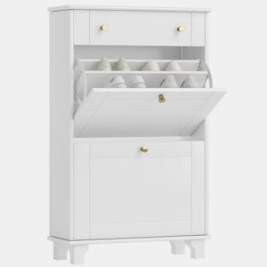 Sapateira Branca Móvel Sapateira Estreita com 2 Portas e 1 Gaveta para 8 Pares de Sapatos para Entrada Corredor 60x23,5x98,5 cm Branco
