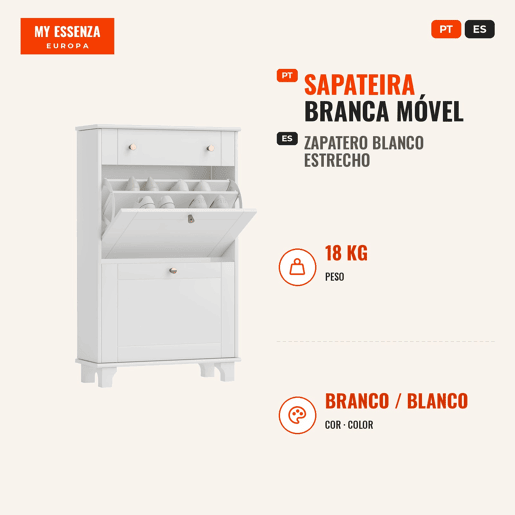 Sapateira Branca Móvel Sapateira Estreita com 2 Portas e 1 Gaveta para 8 Pares de Sapatos para Entrada Corredor 60x23,5x98,5 cm Branco Sapateira Branca Móvel Sapateira Estreita com 2 Portas e 1 Gaveta para 8 Pares de Sapatos para Entrada Corredor 60x23,5x98,5 cm Branco