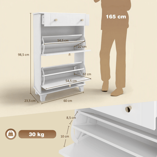 Sapateira Branca Móvel Sapateira Estreita com 2 Portas e 1 Gaveta para 8 Pares de Sapatos para Entrada Corredor 60x23,5x98,5 cm Branco Sapateira Branca Móvel Sapateira Estreita com 2 Portas e 1 Gaveta para 8 Pares de Sapatos para Entrada Corredor 60x23,5x98,5 cm Branco