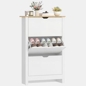 Sapateira Branca Estreita Armário Sapateiro Alto com 3 Gavetas Basculantes para 18 Pares de Sapatos e Prateleiras Ajustáveis para Corredor Entrada 72x26x112 cm