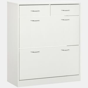 Sapateira Móvel para Sapatos Estreito com 2 Compartimentos e 2 Gavetas para 12 Pares de Sapatos para Sala de Estar Entrada Corredor 80x30x91,5 cm Branco