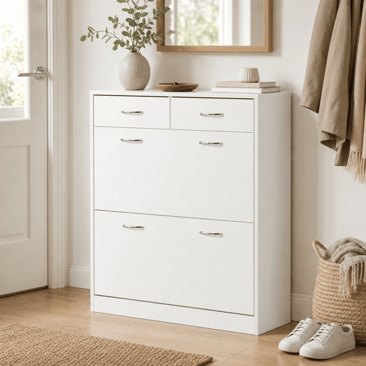 Sapateira Móvel para Sapatos Estreito com 2 Compartimentos e 2 Gavetas para 12 Pares de Sapatos para Sala de Estar Entrada Corredor 80x30x91,5 cm Branco Sapateira Móvel para Sapatos Estreito com 2 Compartimentos e 2 Gavetas para 12 Pares de Sapatos para Sala de Estar Entrada Corredor 80x30x91,5 cm Branco