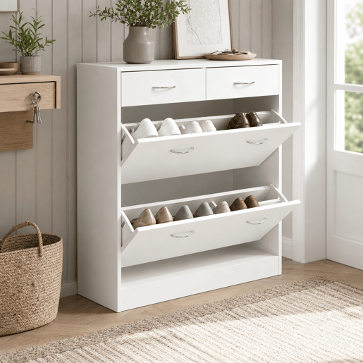 Sapateira Móvel para Sapatos Estreito com 2 Compartimentos e 2 Gavetas para 12 Pares de Sapatos para Sala de Estar Entrada Corredor 80x30x91,5 cm Branco Sapateira Móvel para Sapatos Estreito com 2 Compartimentos e 2 Gavetas para 12 Pares de Sapatos para Sala de Estar Entrada Corredor 80x30x91,5 cm Branco