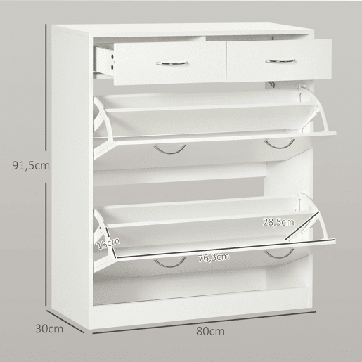 Sapateira Móvel para Sapatos Estreito com 2 Compartimentos e 2 Gavetas para 12 Pares de Sapatos para Sala de Estar Entrada Corredor 80x30x91,5 cm Branco Sapateira Móvel para Sapatos Estreito com 2 Compartimentos e 2 Gavetas para 12 Pares de Sapatos para Sala de Estar Entrada Corredor 80x30x91,5 cm Branco