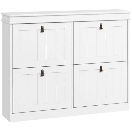 Móvel Sapateira Branco Sapateira Estreita com 4 Portas e Prateleira Ajustável para 20 Pares de Sapatos Anti Tombo para Entrada Corredor 105x24x82,5 cm Branco