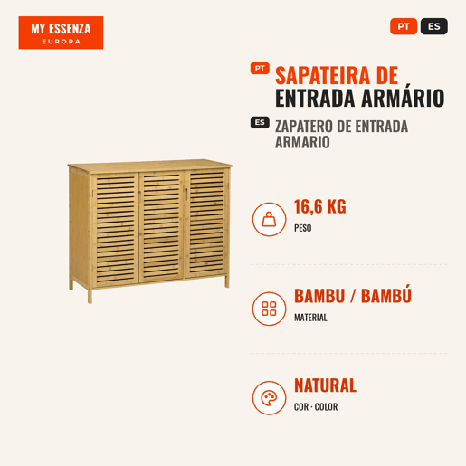Sapateira de Entrada Armário Sapateira com 3 Portas de Persiana Prateleiras Ajustáveis para 16 Pares de Sapatos para Corredor Entrada 100x35x80 cm Natural, Cor de madeira natural Sapateira de Entrada Armário Sapateira com 3 Portas de Persiana Prateleiras Ajustáveis para 16 Pares de Sapatos para Corredor Entrada 100x35x80 cm Natural, Cor de madeira natural