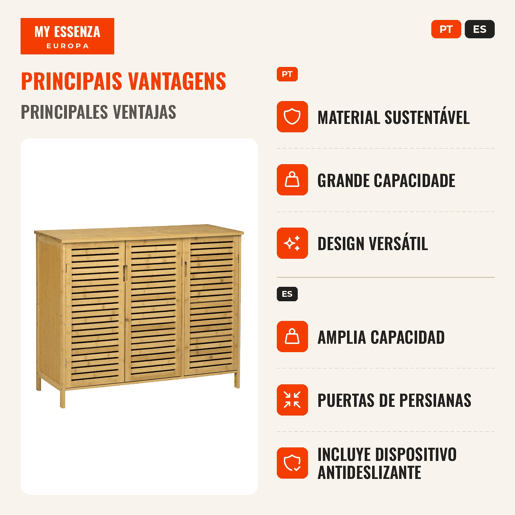Sapateira de Entrada Armário Sapateira com 3 Portas de Persiana Prateleiras Ajustáveis para 16 Pares de Sapatos para Corredor Entrada 100x35x80 cm Natural, Cor de madeira natural Sapateira de Entrada Armário Sapateira com 3 Portas de Persiana Prateleiras Ajustáveis para 16 Pares de Sapatos para Corredor Entrada 100x35x80 cm Natural, Cor de madeira natural
