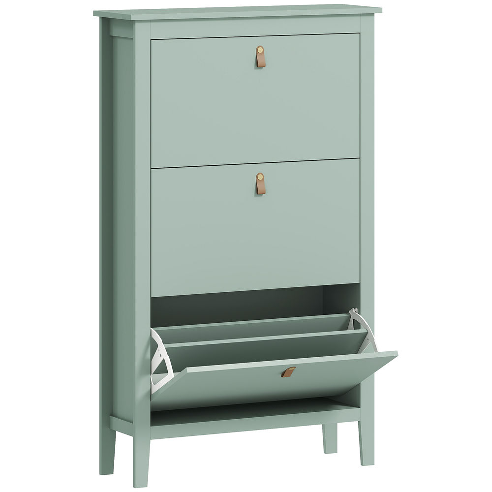 Homcom zapatero estrecho 3 puertas, zapatero entrada recibidor, estantes ajustables, tiradores de pu, para 21 pares de zapatos, para pasillo, espacios reducidos, 80x24x131 cm, verde claro
