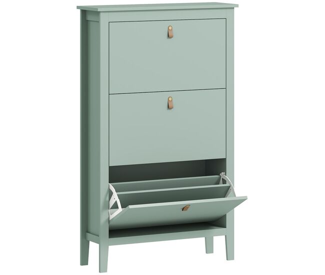 Homcom zapatero estrecho 3 puertas, zapatero entrada recibidor, estantes ajustables, tiradores de pu, para 21 pares de zapatos, para pasillo, espacios reducidos, 80x24x131 cm, verde claro