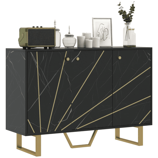 Aparador de Sala de Estar com 2 Armários e Prateleira Interior Ajustável Móvel Buffet com Efeito Mármore 107x35x75 cm Preto e Dourado Aparador de Sala de Estar com 2 Armários e Prateleira Interior Ajustável Móvel Buffet com Efeito Mármore 107x35x75 cm Preto e Dourado