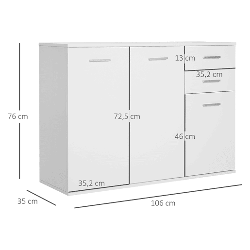 Armário Gabinete Aparador Móveis para Organizador de Armazenamento Refeições Polivalentes com Portas e Gavetas 106x35x76cm, Branco Armário Gabinete Aparador Móveis para Organizador de Armazenamento Refeições Polivalentes com Portas e Gavetas 106x35x76cm, Branco