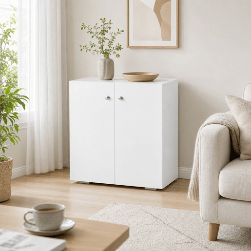 Aparador de Sala de Estar com 2 Portas Armário Auxiliar com 2 Prateleiras para de Livros Roupa Brinquedos Estilo Moderno 70x39x70cm Branco Aparador de Sala de Estar com 2 Portas Armário Auxiliar com 2 Prateleiras para de Livros Roupa Brinquedos Estilo Moderno 70x39x70cm Branco